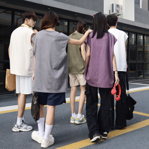清冷白色系穿搭夏季美式純棉坎肩背心無袖男t恤上衣