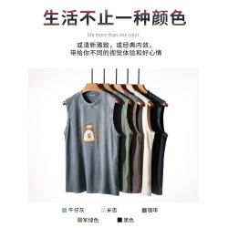 夏季新款無袖t恤男士時尚潮流寬松美式復古印花休閒大碼運動背心
