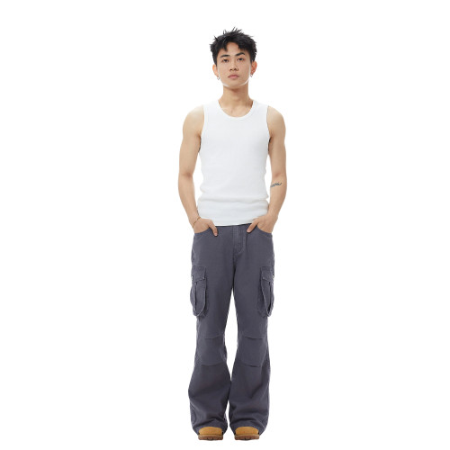GOODLIVEABLE 美式復古顯壯修身螺紋背心男健身運動街頭無袖T恤潮