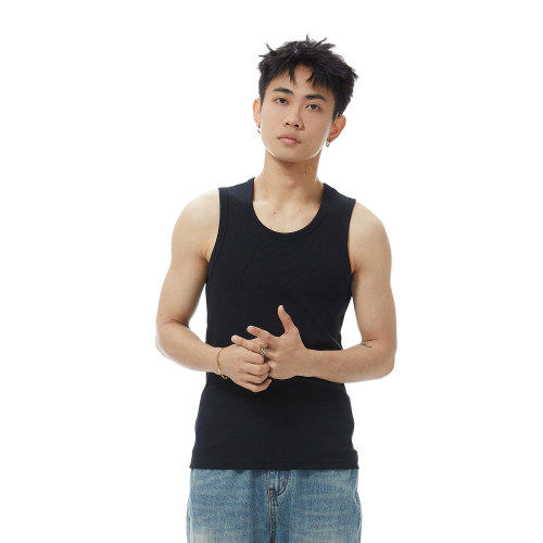 GOODLIVEABLE 美式復古顯壯修身螺紋背心男健身運動街頭無袖T恤潮