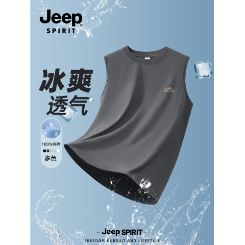 Jeep吉普深灰色背心男士純棉舒適上衣男透氣夏季籃球無袖T恤男款