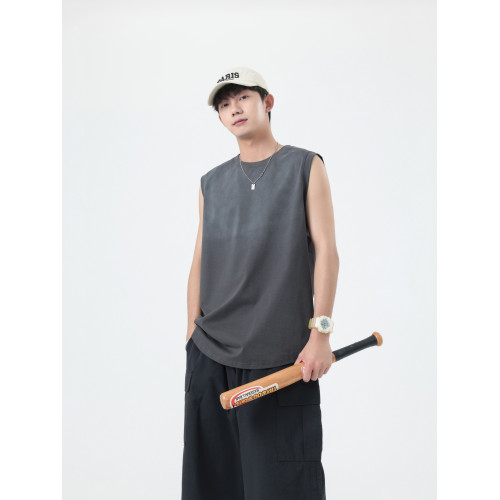 WOWO CAESAR漸變色純棉背心男夏季重磅無袖T恤戶外運動坎肩上衣服