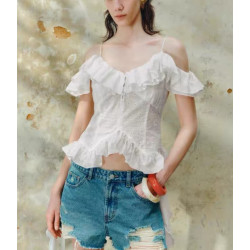 YT&UR2025夏季新款女裝荷葉邊飄帶花朵肌理感吊帶衫UWH250118#