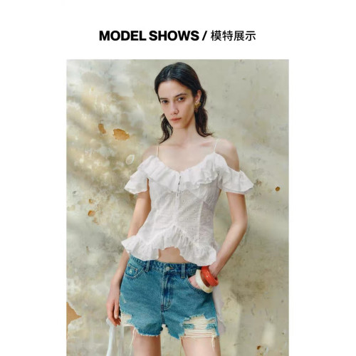 YT&UR2025夏季新款女裝荷葉邊飄帶花朵肌理感吊帶衫UWH250118#