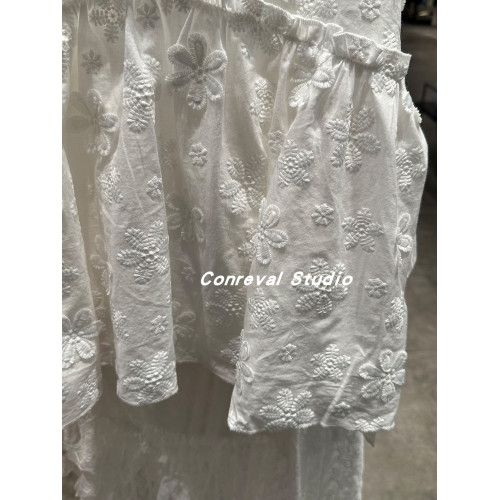 SH&UR2025夏季新款女裝法式休閒度假感刺綉綁帶V領吊帶衫上衣ins