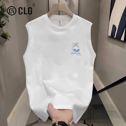 香港CLG潮牌美式潮流水墨剪影印花男無袖背心夏季寬松運動T恤坎肩
