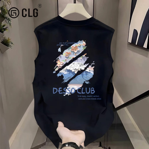 香港CLG潮牌美式潮流水墨剪影印花男無袖背心夏季寬松運動T恤坎肩