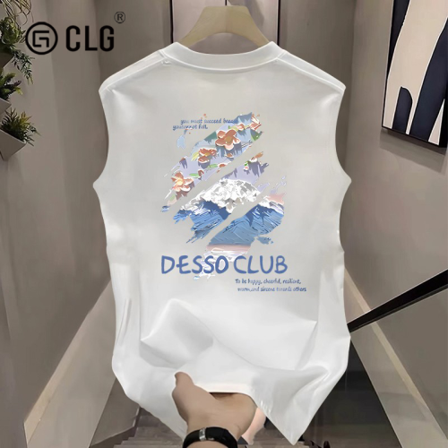 香港CLG潮牌美式潮流水墨剪影印花男無袖背心夏季寬松運動T恤坎肩