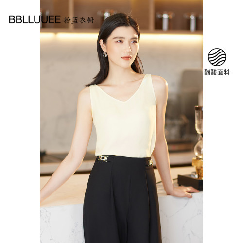 BBLLUUEE/粉藍衣櫥百搭款氣質V領吊帶衫女2025夏新款寬松醋酸背心
