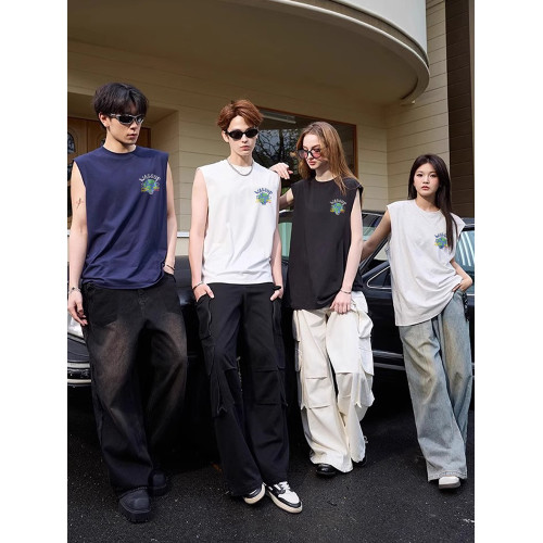 WASSUP潮牌索羅那冰感透氣坎肩背心男女款高街夏季休閒無袖t恤ins