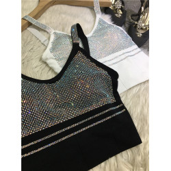 歐貨重工燙鑽美背女配胸墊內搭抹胸運動外穿背心四季百搭吊帶衫夏
