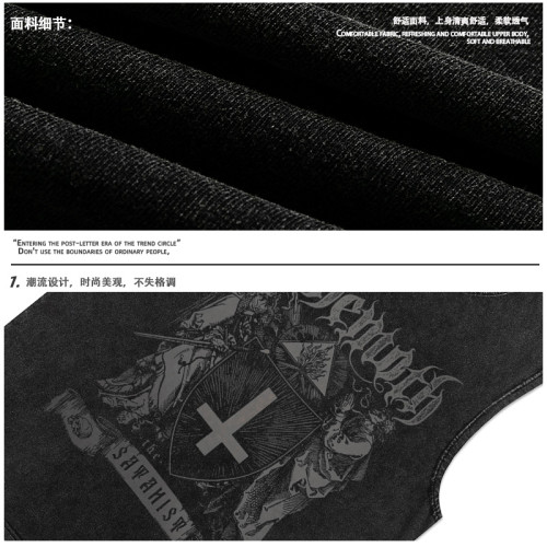 歐美高街hiphop水洗做舊無袖T恤男潮牌嘻哈外穿ins潮寬松運動背心