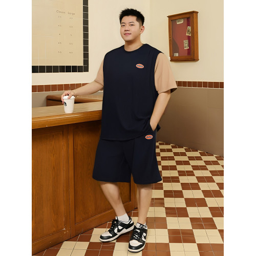 大碼男士背心夏季薄款2025新款運動上衣寬松涼感冰絲無袖t恤套裝