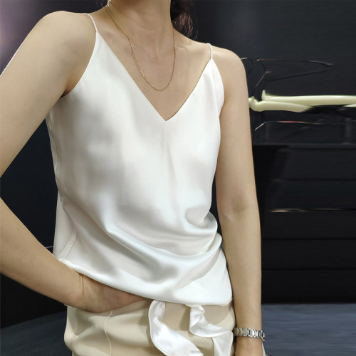 春夏大碼胖mm仿真絲緞面V領小背心女寬松打底西裝內搭吊帶衫外穿