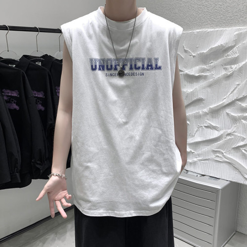 特大碼300斤字母印花純棉背心男女裝夏季港風寬松休閒運動無袖T恤