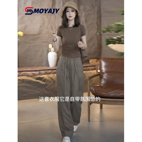 MOYAJY品牌休閒運動套裝女夏季2025新款時尚洋氣網紅濶腿褲兩件套