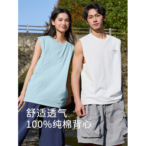班尼路純棉男士背心夏季美式潮牌寬松大碼青少年運動坎肩無袖t恤A