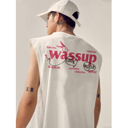 WASSUP潮牌夏季2025新款重磅純棉上衣運動健身籃球無袖寬松背心男