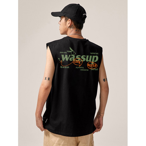 WASSUP潮牌夏季2025新款重磅純棉上衣運動健身籃球無袖寬松背心男