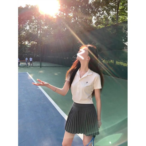2025夏季休閒運動套裝女戶外跑步網球裙短袖polo衫百褶裙兩件套