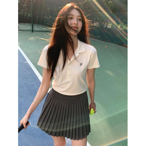 2025夏季休閒運動套裝女戶外跑步網球裙短袖polo衫百褶裙兩件套