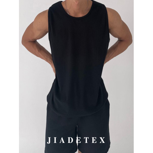 白色竪條螺紋*嘉德JIADE*寬松背心男夏季休閒彈力美式圓領無袖