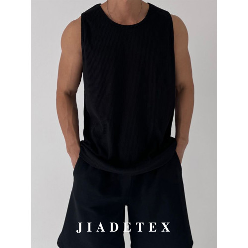 白色竪條螺紋*嘉德JIADE*寬松背心男夏季休閒彈力美式圓領無袖