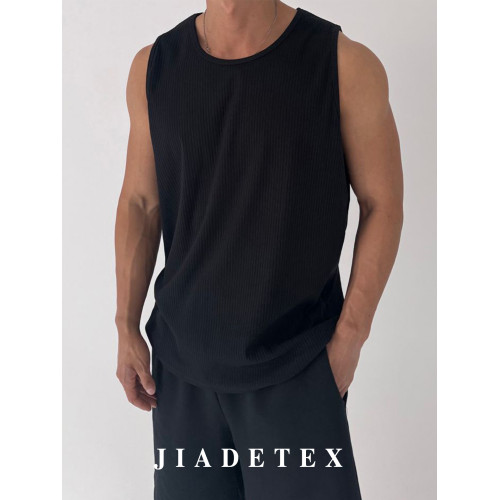 白色竪條螺紋*嘉德JIADE*寬松背心男夏季休閒彈力美式圓領無袖