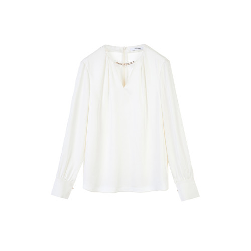 朗姿v領長袖上衣女襯衣氣質通勤高級感2024年春新款法式時尚襯衫