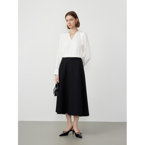 朗姿v領長袖上衣女襯衣氣質通勤高級感2024年春新款法式時尚襯衫