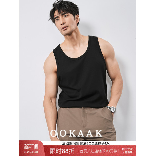 OOKAAK美式肌肉男彈力無袖黑色背心涼感透氣健身運動純棉內搭坎肩