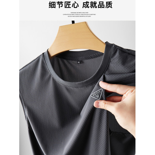 涼感冰絲背心男彈力薄款中年爸爸夏裝無袖t恤加肥加大運動速乾衣
