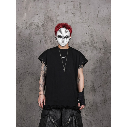 UNDERWATER S1 Punk Tattered刀割破壞龐克寬松解搆無袖T恤背心