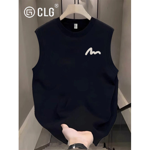 香港CLG潮牌重磅純棉背心男坎肩夏季寬松圓領無袖t恤潮流運動汗衫