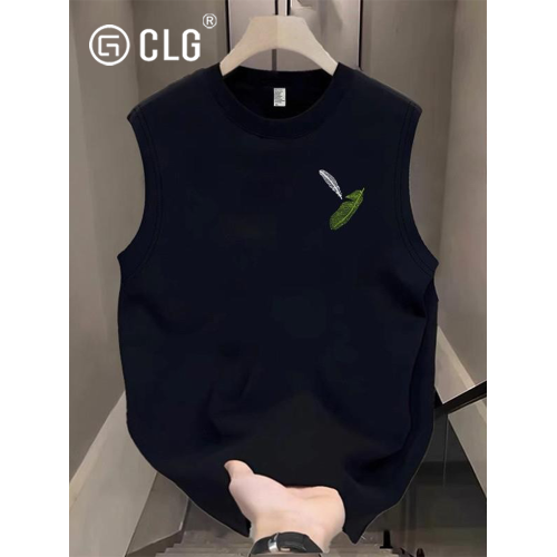 香港CLG潮牌重磅純棉背心男坎肩夏季寬松圓領無袖t恤潮流運動汗衫