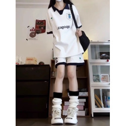 英國DHWA時尚運動套裝女夏季寬松polo衫短袖短褲休閒兩件套