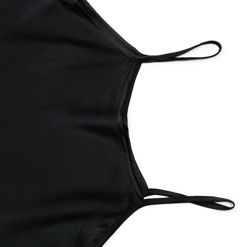 黑色綢緞蕾絲重磅桑蠶絲吊帶衫背心女斜裁真絲上衣打底衫顯瘦百搭