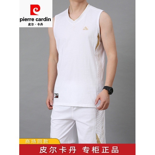 皮爾卡丹純棉運動服套裝男士夏季休閒跑步健身背心短褲球衣籃球服