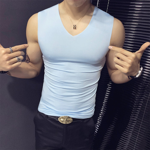 韓版誇帶二道背心男ins潮牌冰絲兩根筋外穿跨欄二股勁坎肩上衣服