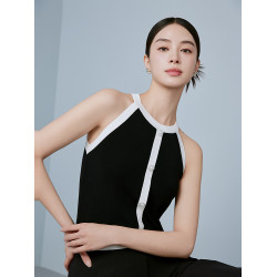 MOJO莫佐優雅知性黑白撞色吊帶衫2025年新款時尚無袖上衣朗姿集團