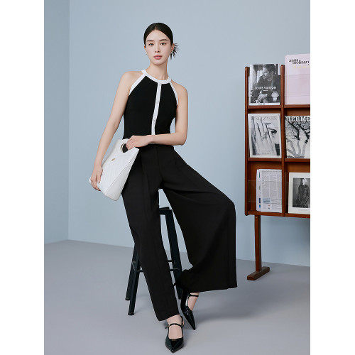 MOJO莫佐優雅知性黑白撞色吊帶衫2025年新款時尚無袖上衣朗姿集團