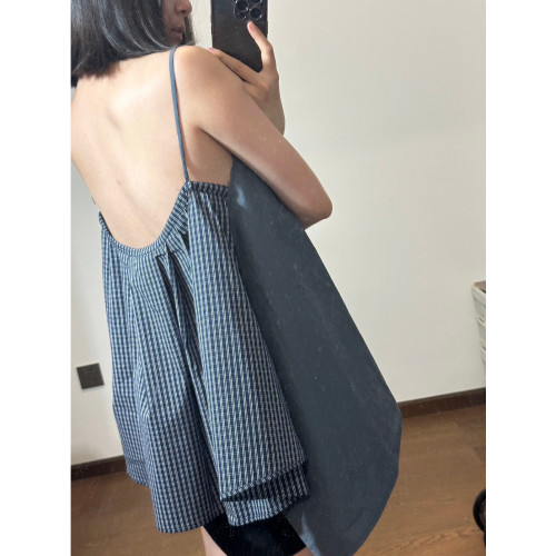 2025夏季新款韓系復古格紋吊帶衫女顯瘦露背無袖上衣外穿內搭小衆