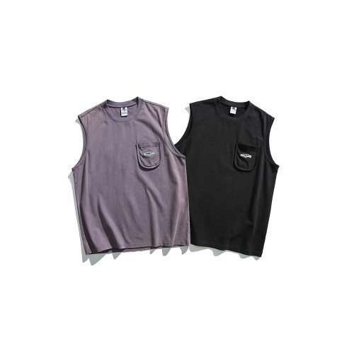 LAZY DAY原創男裝日系復古水洗綉標圓領背心潮寬松簡約百搭休閒男 LAZY DAY原創男裝日系復古水洗綉標圓領背心潮寬松簡約百搭休閒男