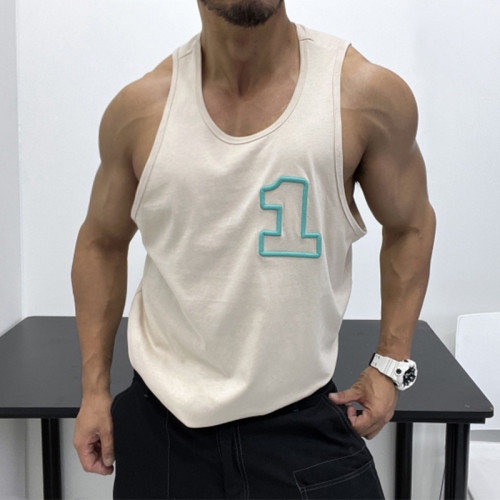 立體刺綉質感好！純棉修身背心無袖T恤肌肉男顯身材健身海灘旅遊