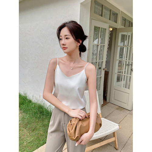 夏新款真絲背心女桑蠶絲無袖V領打底內搭上衣絲綢緞面吊帶衫外穿
