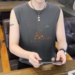 歐洲站燙鑽背心男裝2025新款薄款冰絲速乾無袖t恤潮牌高級上衣服