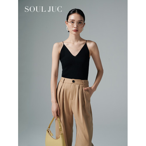 SOUL JUC 18針無縫一體V領冰絲吊帶衫小吊帶背心女內搭打底衫無袖