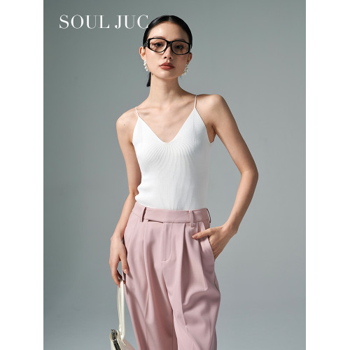 SOUL JUC 18針無縫一體V領冰絲吊帶衫小吊帶背心女內搭打底衫無袖