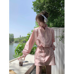 休閒時尚運動套裝女夏季防曬衣薄款寬松學生韓版長袖短裙兩件套潮