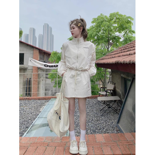 休閒時尚運動套裝女夏季防曬衣薄款寬松學生韓版長袖短裙兩件套潮